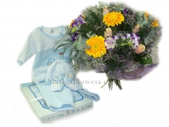 זר פרחים ומתנה לתינוק